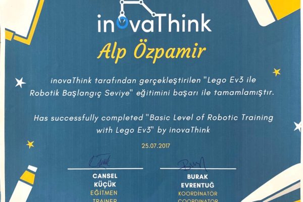Lego EV3 ile Robotik Başlangıç Seviye Eğitimi (Inovathink, Temmuz 2017)