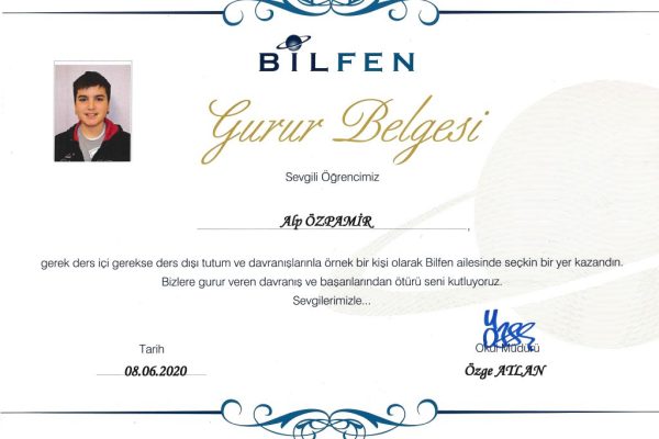 6. Sınıf - Gurur Belgesi (Bilfen, Haziran 2020)