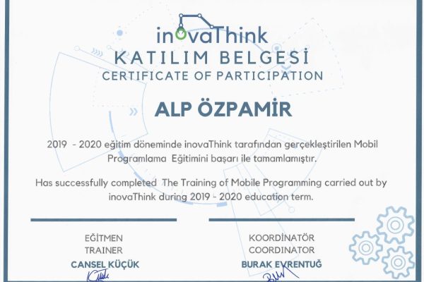 Mobil Programlama (Inovathink, Eylül 2019-Haziran 2020)