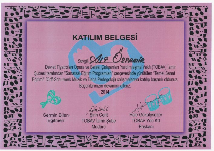 Temel Sanat Eğitimi / Orff-Schulwerk Müzik (TOBAV, Eylül 2013 - Haziran 2014)