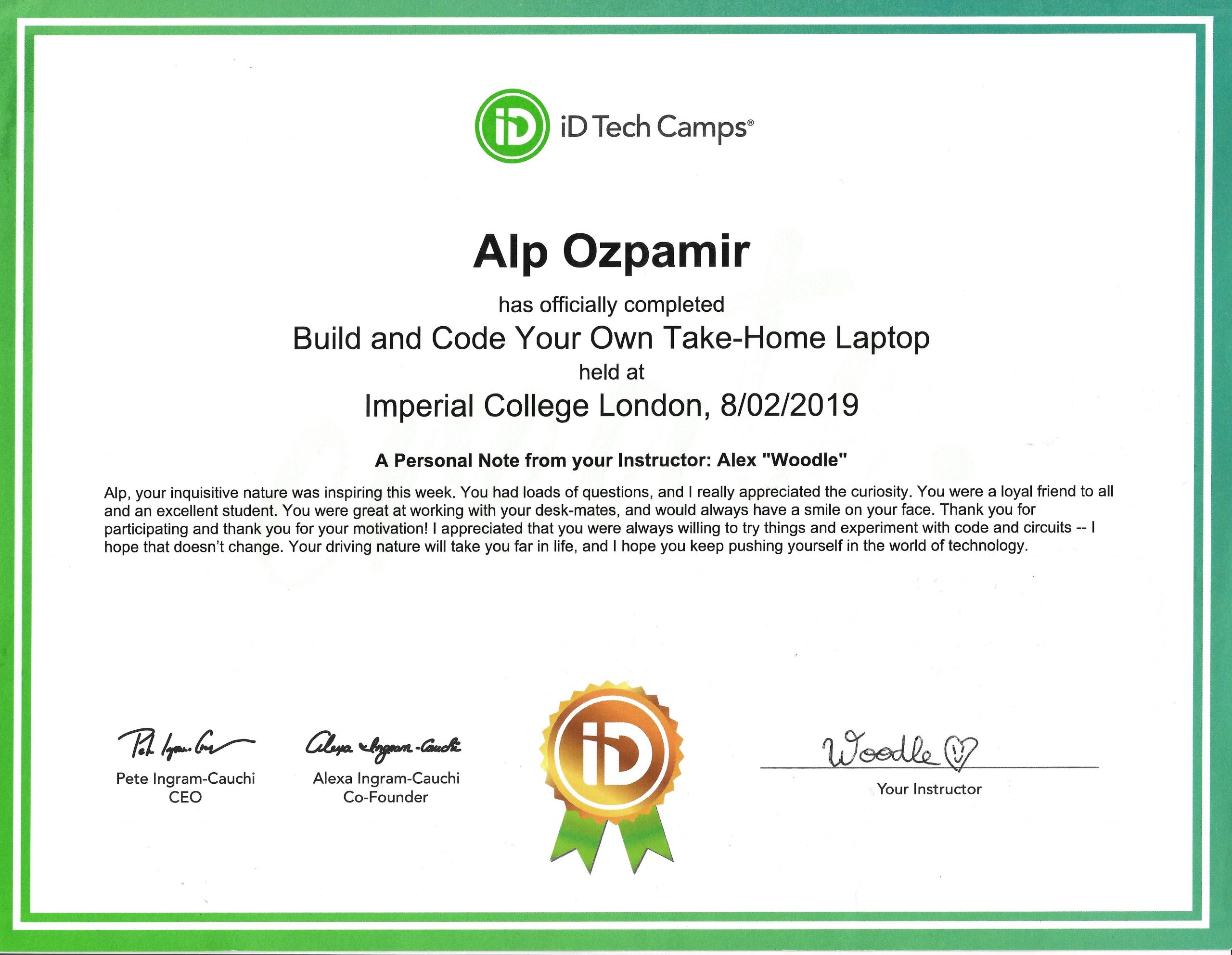 Build and Code Your Own Take-Home Laptop (IDTech-Imperial College London, Londra, Ağustos 2019)